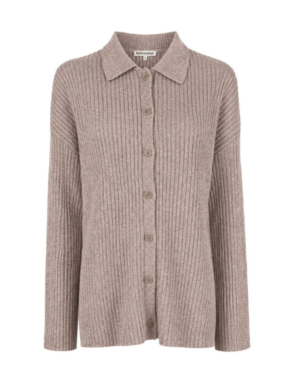 Reformation Fantino Cashmere Collared Cardigan Oatmeal Tan Taupe S